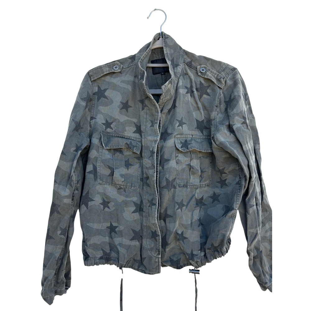 Rails Womens Camo Star Print Utility Jacket Green Gray Military Button Up Sz S